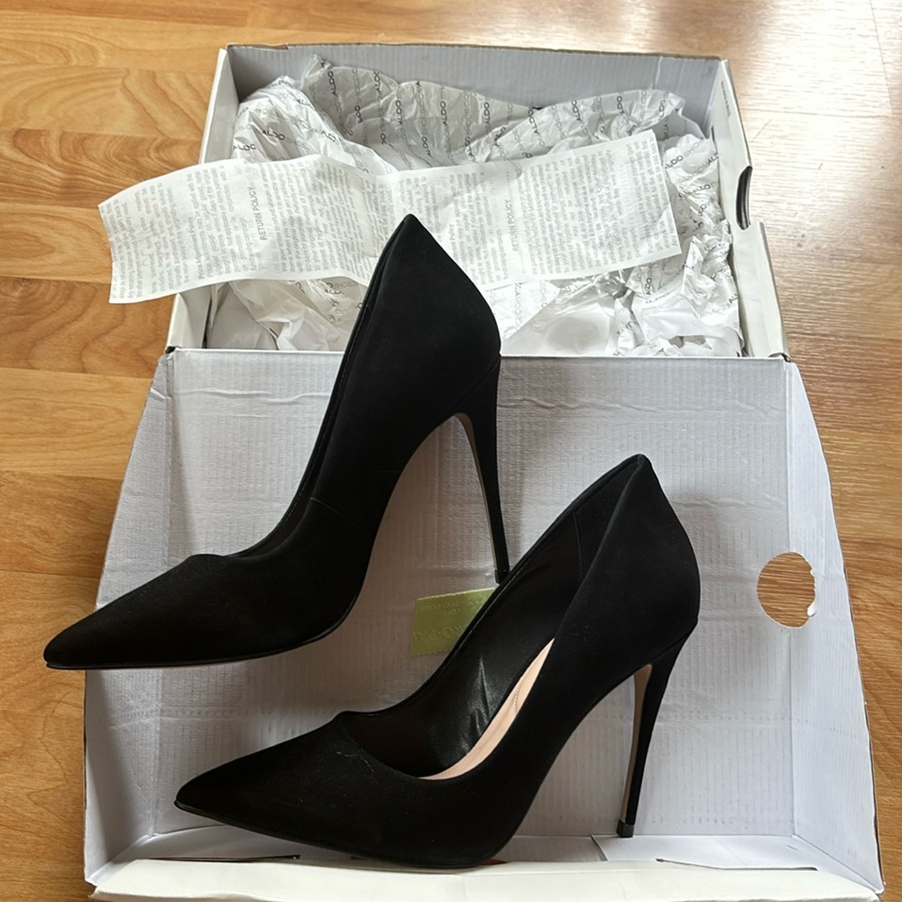 Aldo NIB black suede stiletto pointy pumps